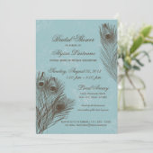 Peacock Feather Brautparty Einladung (Stehend Vorderseite)