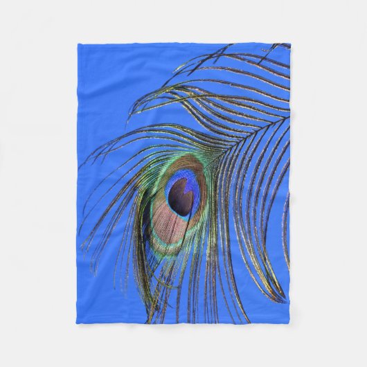 Peacock Feather Bright Blue Sky Foto Fleecedecke (Vorderseite)