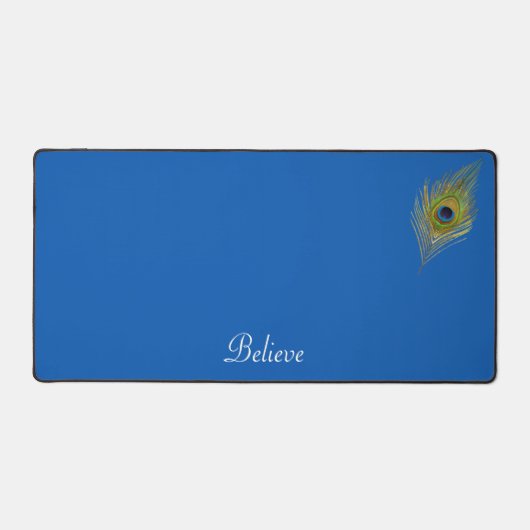 Peacock Feather & Calligraphy on Lake Blue Schreibtischunterlage (Vorderseite)