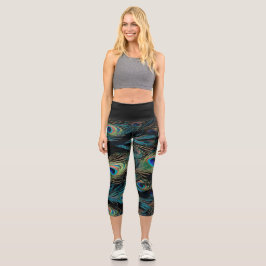 Peacock Feather Capri Leggings