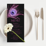 Peacock Feather Chic Glitzer Pink Bat Mitzvah Menükarte<br><div class="desc">Dieses Design besticht durch eine elegante rosa Pfauenfeder auf schwarzem Hintergrund mit den unten stehenden Informationen zum Bat Mitzvah Menu. Personalisieren Sie den Text in den Textfeldern, indem Sie ihn bearbeiten. Für Sie entworfen von Evco Studio www.zazzle.com/store/evcostudio #mitzvah #batmitzvah #evplanner #mazeltov #jewish #mitzvahswag #Party #jewishlife #wedding #kosher #mitzvahlife #corporateevents #mitzvahparty...</div>