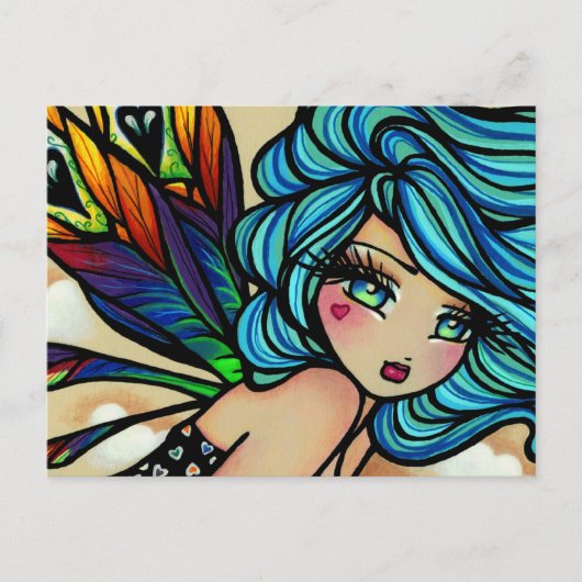 Peacock Feather Cloud Fairy Fantasy Postcard Postkarte (Vorderseite)