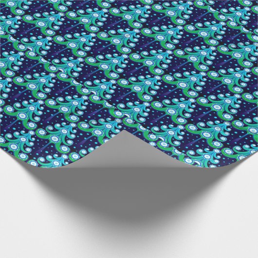 Peacock Feather Colors Weihnachtsbaummuster Geschenkpapier (Ecke)