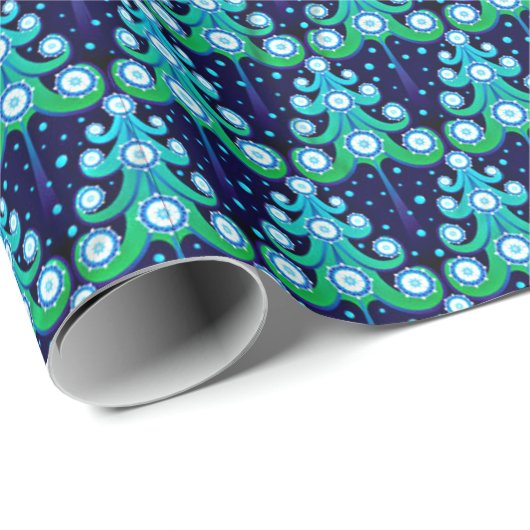 Peacock Feather Colors Weihnachtsbaummuster Geschenkpapier (Rolleneckpunkt)