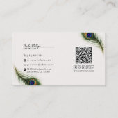 Peacock Feather Cream Boho Elegante Visitenkarte (Rückseite)