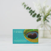 Peacock Feather Damask Aqua Designer Visitenkarte (Stehend Vorderseite)