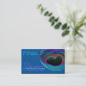 Peacock Feather Damask Blue Business Card Visitenkarte (Stehend Vorderseite)