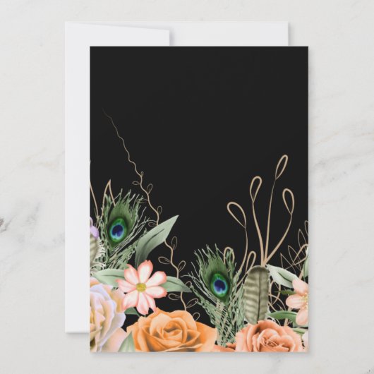 Peacock Feather Dark Wedding Einladung (Rückseite)