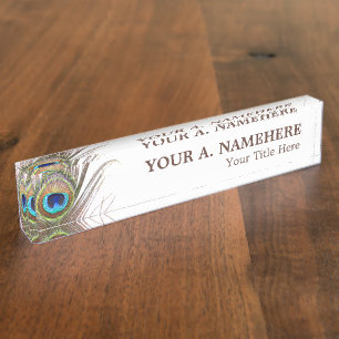Peacock Feather Desk Namplate Namensplakette