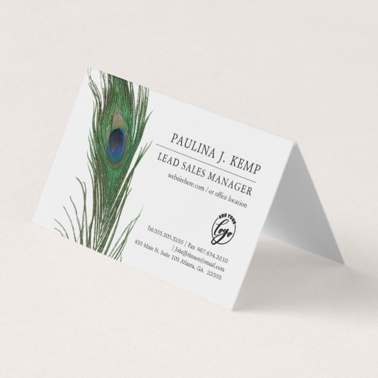 Peacock Feather | Elegante Theme Business Card Visitenkarten (Vorderseite)