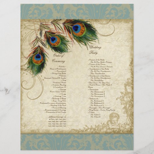 Peacock & Feather Elegantes Matching Wedding Progr (Rückseite)