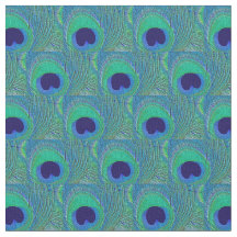 Peacock Feather Fabric - Green Blue Navy Aquamarin