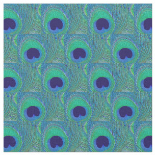 Peacock Feather Fabric - Green Blue Navy Aquamarin Stoff