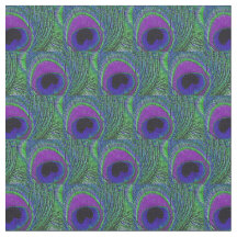 Peacock Feather Fabric - Green Violet Lila Black