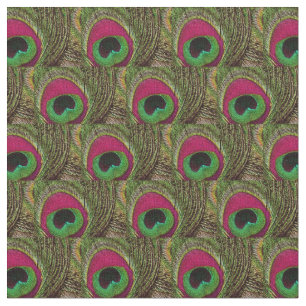 Peacock Feather Fabric - Hot Pink Lime Green Black Stoff