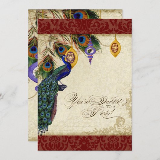 Peacock & Feather Feierliche Feiertage Einladung (Vorne/Hinten)