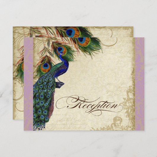 Peacock & Feather Formal Empfang Einladung Lavende (Vorne/Hinten)