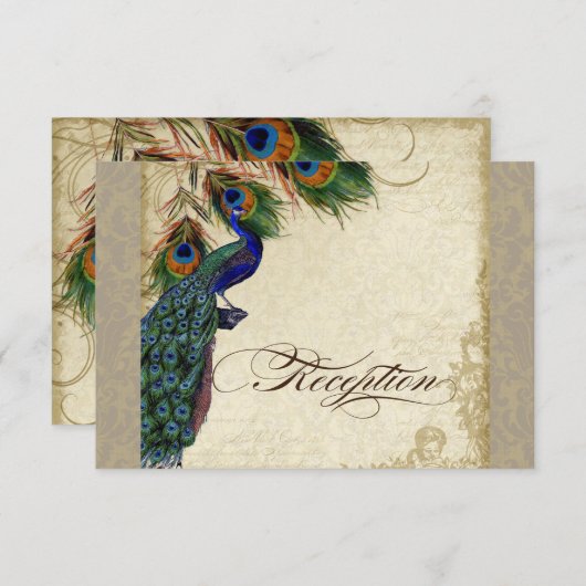Peacock & Feather Formal Empfang Einladung Tan (Vorne/Hinten)