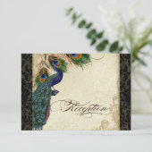 Peacock & Feather Formal Empfang Schwarz einladen Einladung (Stehend Vorderseite)