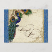 Peacock & Feather Formal Thank You Note Royal Blue Postkarte (Vorderseite)