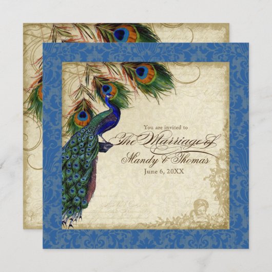 Peacock & Feather Formal Wedding Einladung Royal B (Vorne/Hinten)