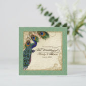 Peacock & Feather Formal Wedite Green Einladung (Stehend Vorderseite)