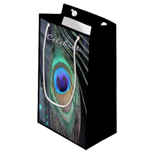 Peacock Feather Gastgeschenk Einmalige Tasche Gesc Kleine Geschenktüte (Vorderseite Schrägansicht)