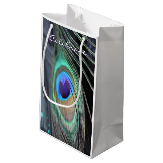 Peacock Feather Gastgeschenk Einmalige Tasche Gesc Kleine Geschenktüte (Rückseite Schrägansicht)