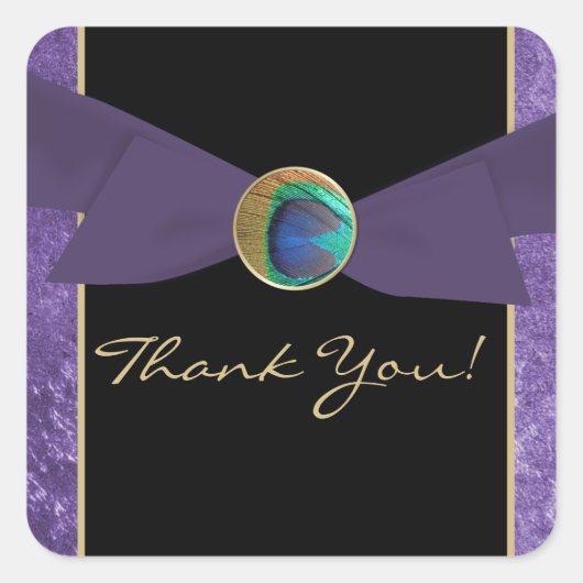 Peacock Feather Gastgeschenk Hochzeit Danke Sticke Quadratischer Aufkleber (Vorderseite)