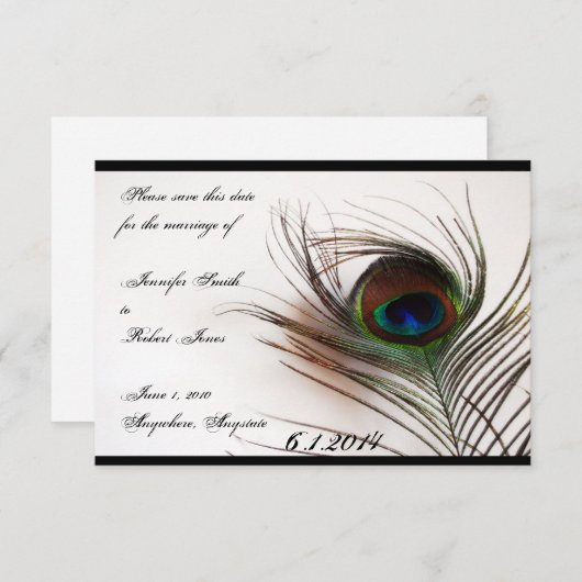 Peacock Feather Glamour Save the Date (Vorne/Hinten)