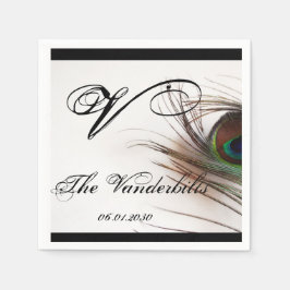 Peacock Feather Glamour Wedding Monogram Serviette