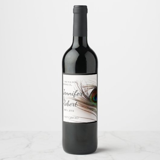 Peacock Feather Glamour Weinkarte Weinetikett (Vorderseite)