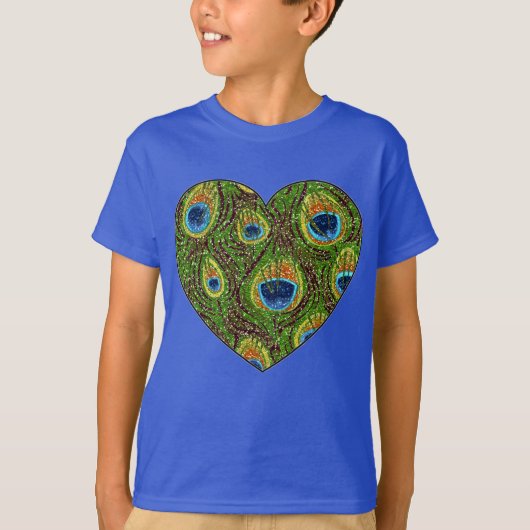 Peacock Feather Glitterie Kunstdruckerei T-Shirt (Vorderseite)