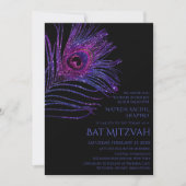 Peacock Feather Glitzer Lila Bat Mitzvah Logo Einladung (Vorderseite)