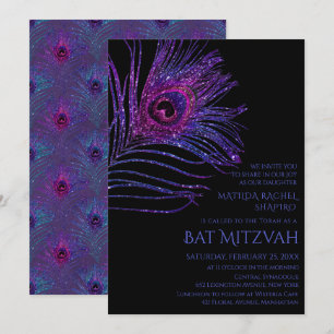 Peacock Feather Glitzer Lila Bat Mitzvah Logo Einladung