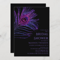 Peacock Feather Glitzer Lila Brautparty Invit