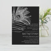 Peacock Feather Glitzer Silver Bat Mitzvah Logo Einladung (Stehend Vorderseite)