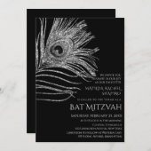 Peacock Feather Glitzer Silver Bat Mitzvah Logo Einladung (Vorne/Hinten)