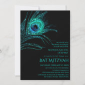 Peacock Feather Glitzer Türkis Bat Mitzvah Logo Einladung (Vorderseite)