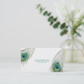 Peacock Feather Gold Dot Modern Boho Visitenkarte (Stehend Vorderseite)