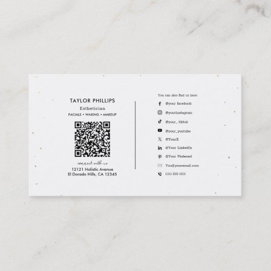 Peacock Feather Gold Dot Modern Boho Visitenkarte (Rückseite)