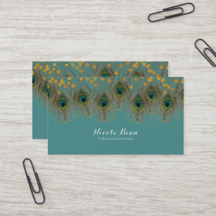 Peacock Feather & Gold Dots ANY COLOR Boho Chic Visitenkarte