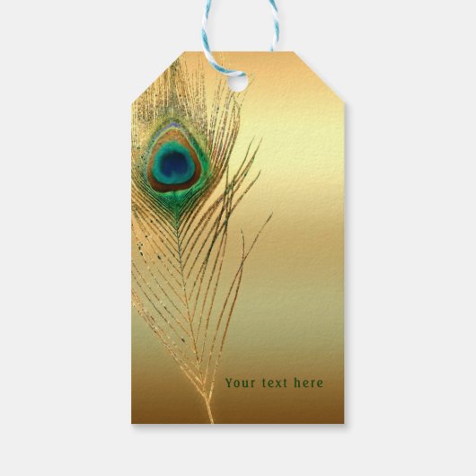 Peacock Feather Gold Exotic Boho Chic Custom Bevor Geschenkanhänger (Rückseite)