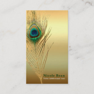 Peacock Feather Gold Exotic Boho Chic Custom Glam Visitenkarte