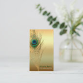 Peacock Feather Gold Exotic Boho Chic Custom Glam Visitenkarte (Stehend Vorderseite)