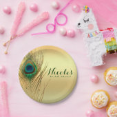 Peacock Feather Gold Exotic Boho Chic Custom Party Pappteller (Party)