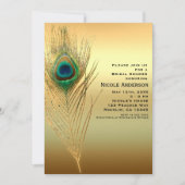 Peacock Feather Gold Exotic Boho Chic Einladungen (Vorderseite)