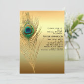 Peacock Feather Gold Exotic Boho Chic Einladungen (Stehend Vorderseite)