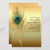 Peacock Feather Gold Exotic Boho Chic Einladungen (Vorne/Hinten)