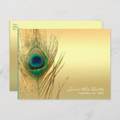 Peacock Feather Gold Exotic Boho Save the Date Ankündigungspostkarte (Vorne/Hinten)